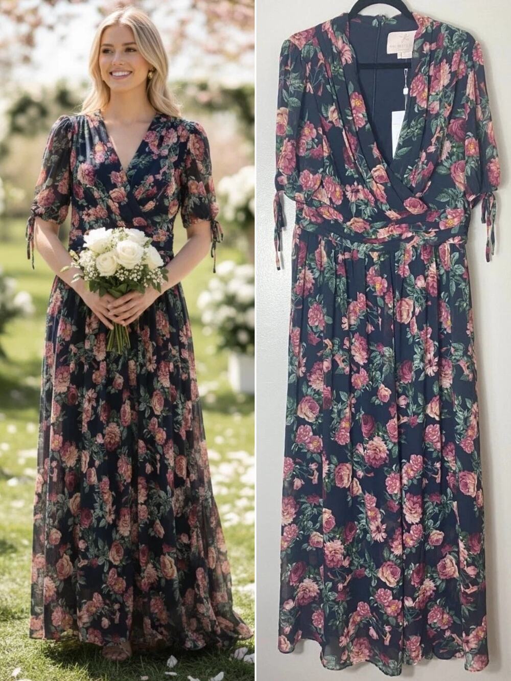 Gal Meets Glam Navy Floral Maxi Dress Fall Wedding Guest Dark Fairy